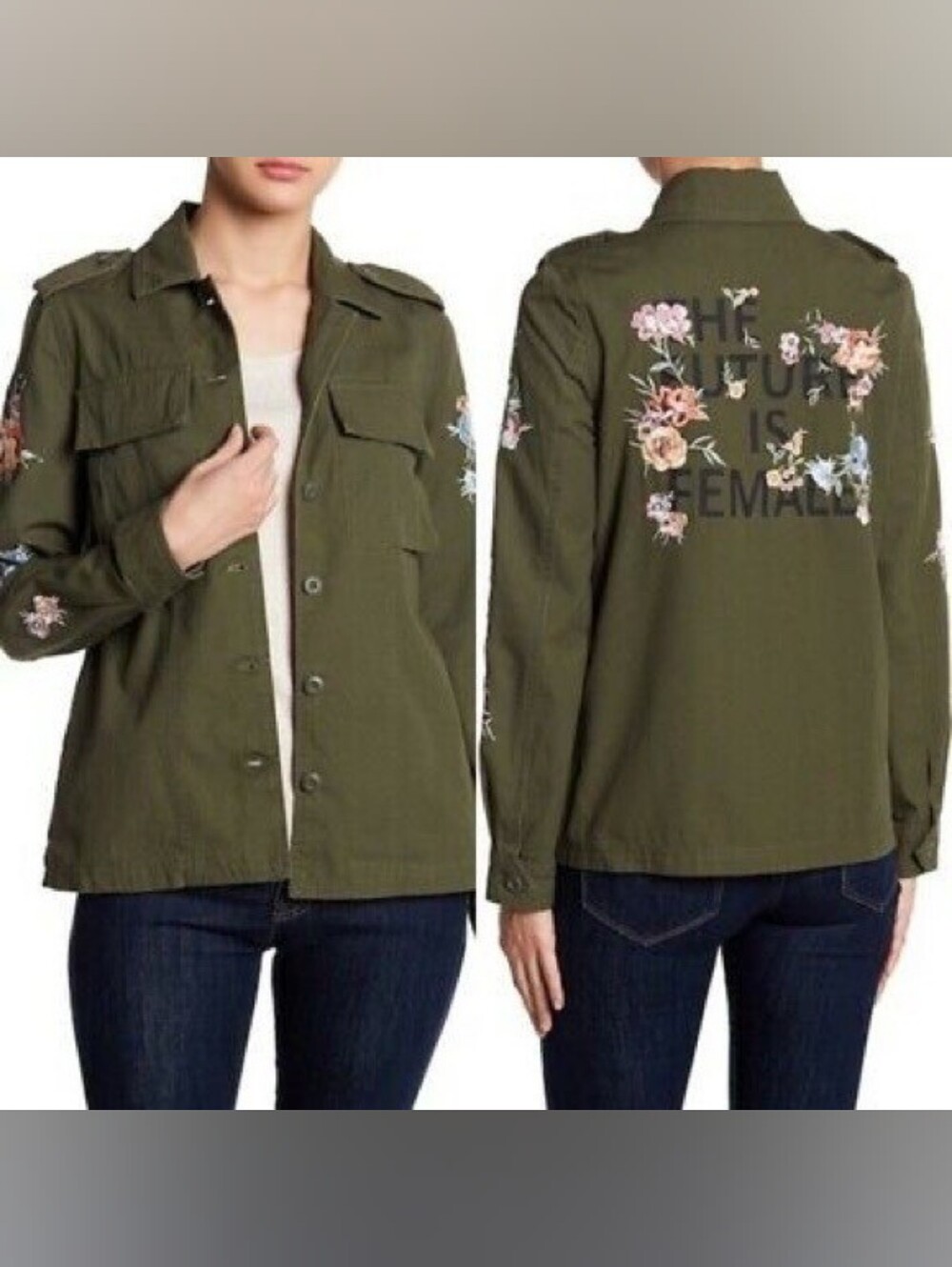 CoffeeShop 100% Cotton Embroidered The Future Is Female Jacket Size Medium